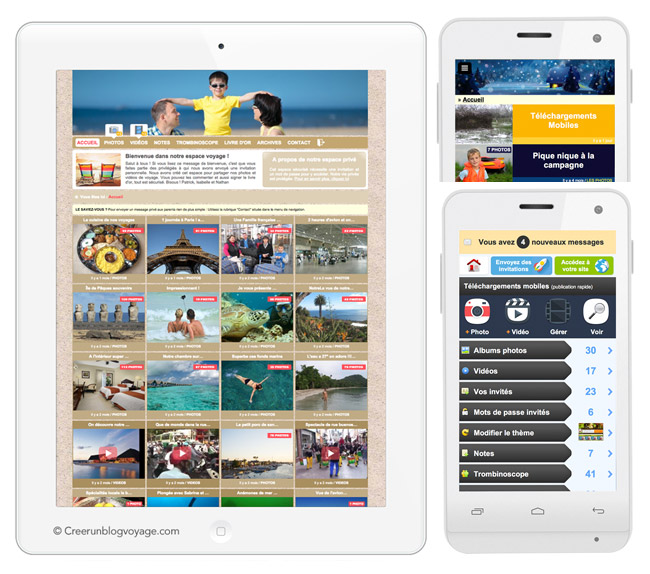 Exemple de carnet de voyage photo/vidéo sécurisé sur tablette ou mobile